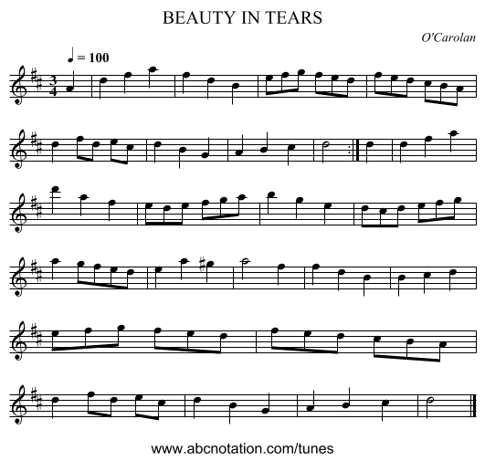 BEAUTY IN TEARS - staff notation
