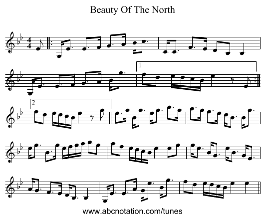 Beauty Of The North - staff notation