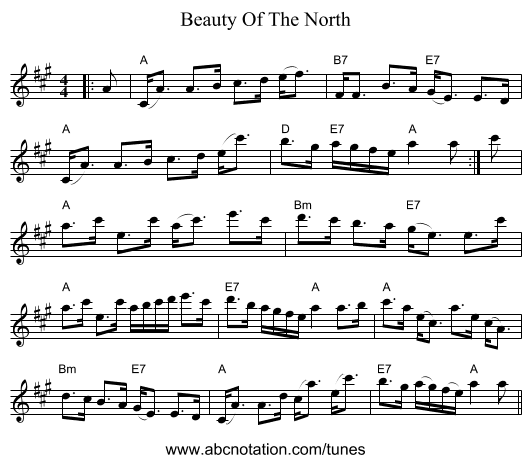 Beauty Of The North - staff notation