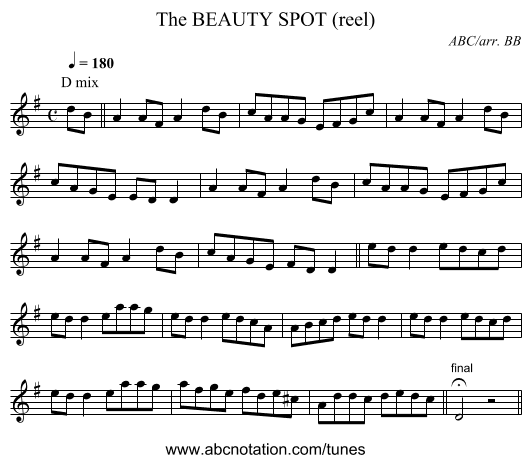 BEAUTY SPOT (reel), The - staff notation