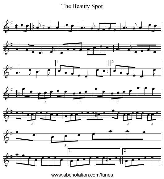 Beauty Spot, The - staff notation