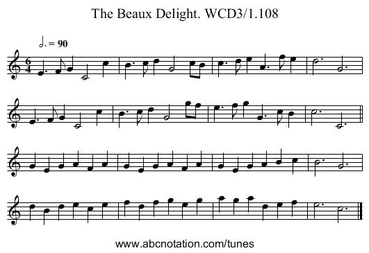 Beaux Delight. WCD3/1.108, The - staff notation
