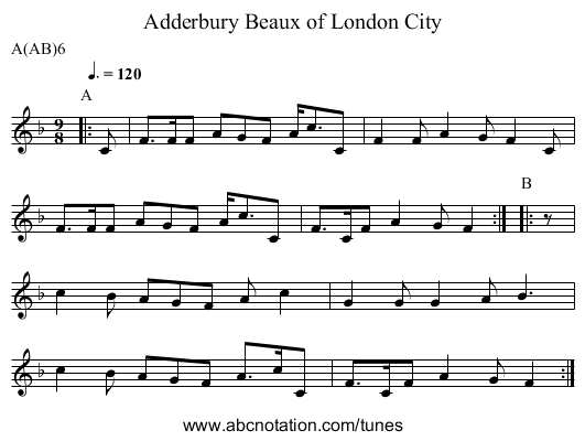 Beaux of London City, Adderbury - staff notation