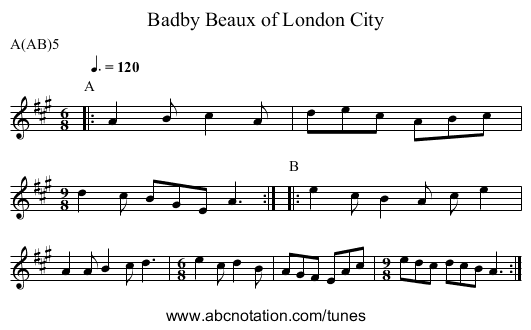 Beaux of London City, Badby - staff notation