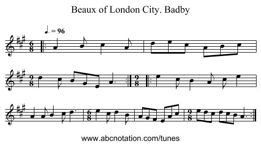 Beaux of London City. Badby - staff notation