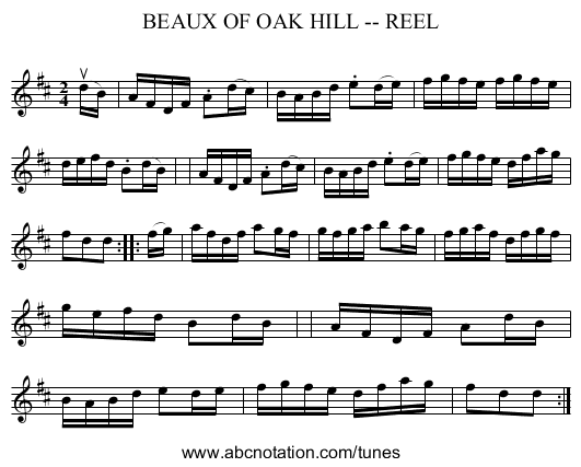 BEAUX OF OAK HILL -- REEL - staff notation