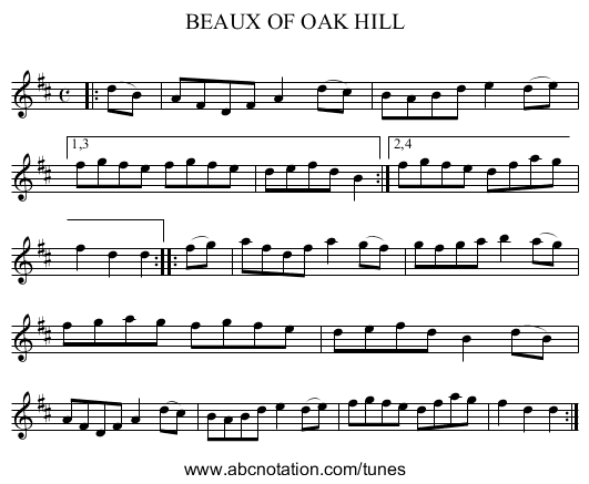 BEAUX OF OAK HILL - staff notation