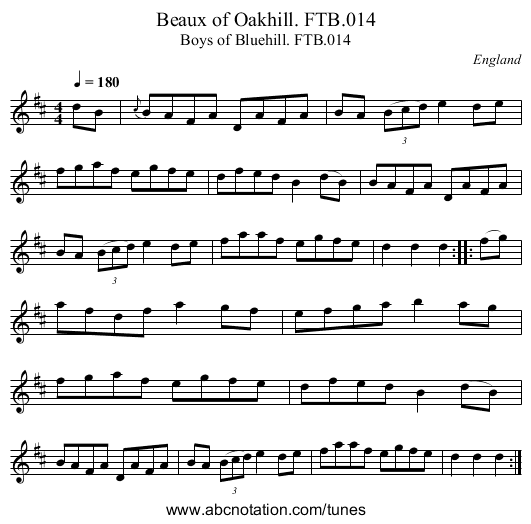 Beaux of Oakhill. FTB.014 - staff notation