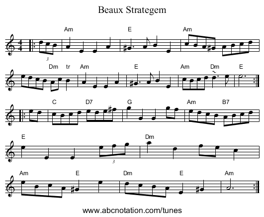 Beaux Strategem - staff notation