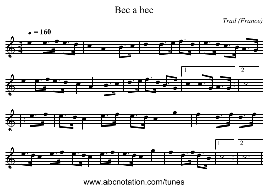 Bec a bec - staff notation