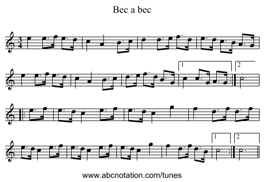 Bec a bec - staff notation
