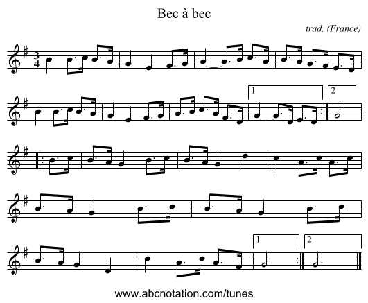 Bec à bec - staff notation
