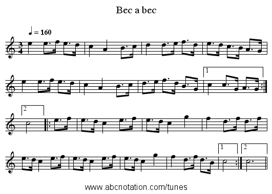 Bec a bec - staff notation