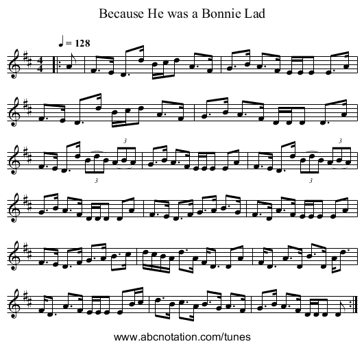 Because He was a Bonnie Lad - staff notation