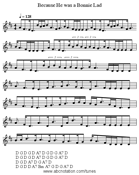 Because He was a Bonnie Lad - staff notation