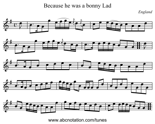 Because he was a bonny Lad - staff notation