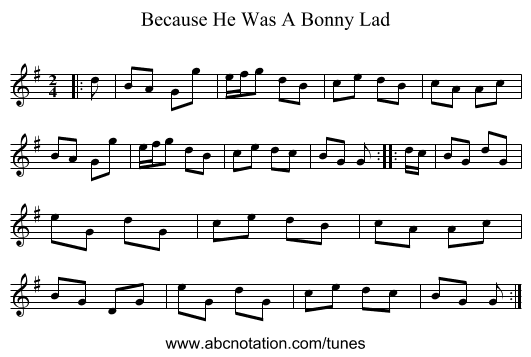 Because He Was A Bonny Lad - staff notation