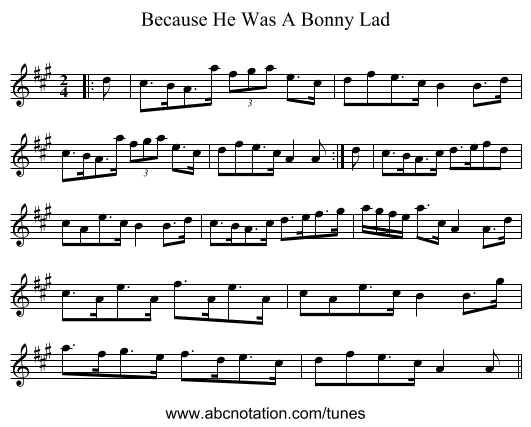Because He Was A Bonny Lad - staff notation