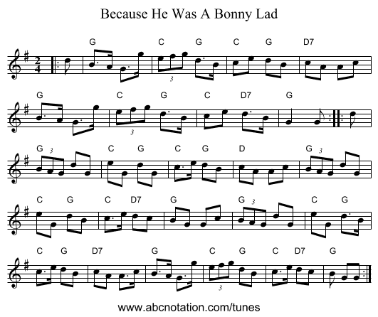 Because He Was A Bonny Lad - staff notation