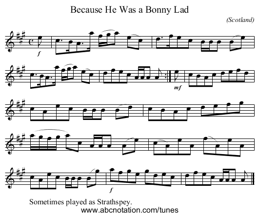 Because He Was a Bonny Lad - staff notation