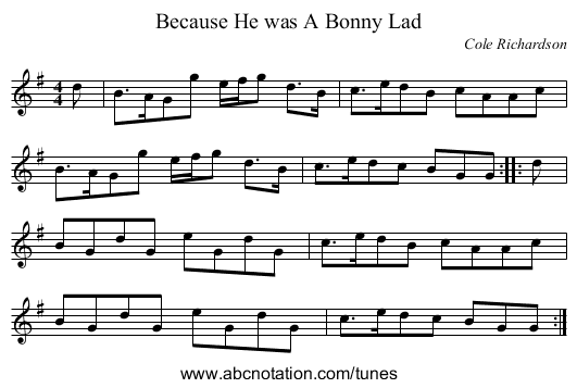 Because He was A Bonny Lad - staff notation