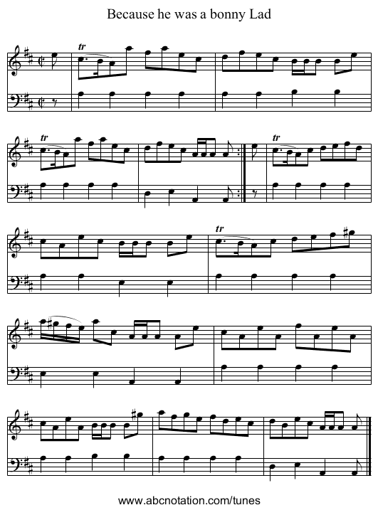 Because he was a bonny Lad - staff notation