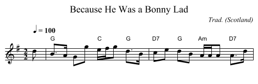 Because He Was a Bonny Lad - staff notation