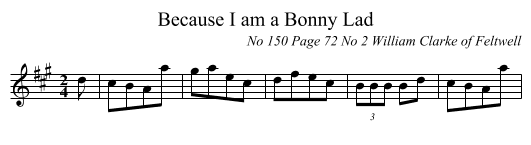 Because I am a Bonny Lad - staff notation
