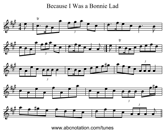 Because I Was a Bonnie Lad - staff notation