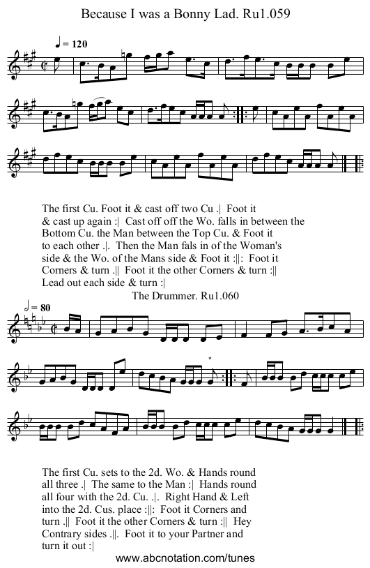 Because I was a Bonny Lad. Ru1.059 - staff notation