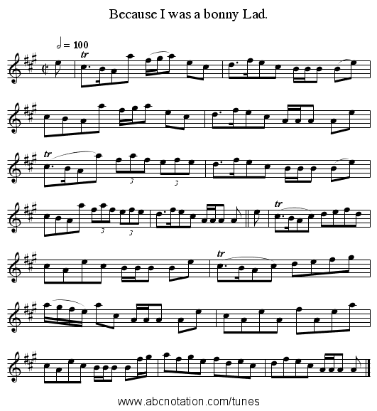 Because I was a bonny Lad. - staff notation