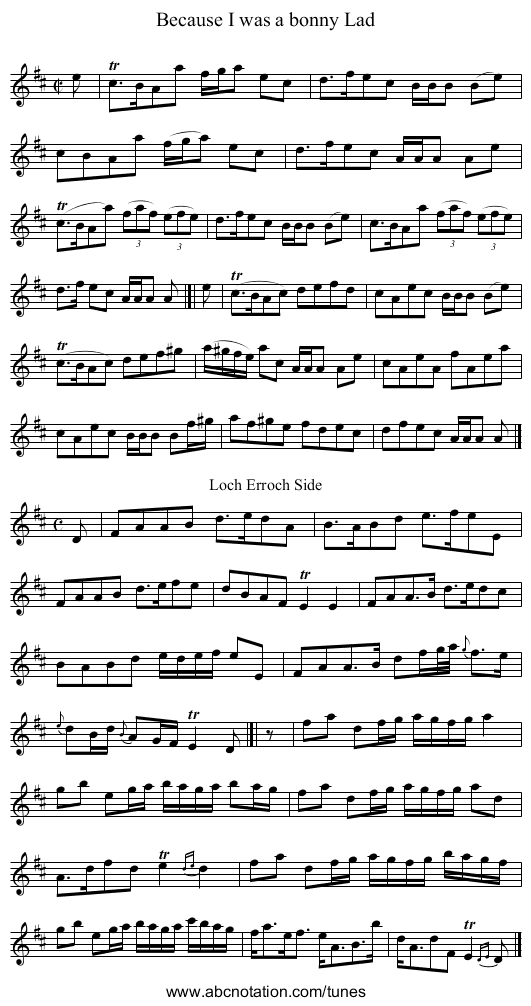 Because I was a bonny Lad - staff notation