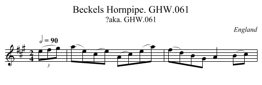 Beckels Hornpipe. GHW.061 - staff notation