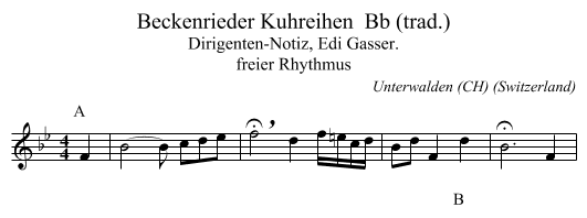 Beckenrieder Kuhreihen  Bb (trad.) - staff notation