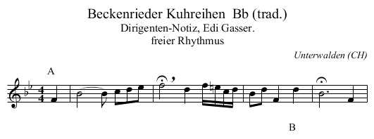 Beckenrieder Kuhreihen  Bb (trad.) - staff notation