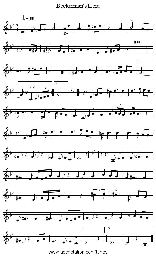 Beckerman's Hora - staff notation