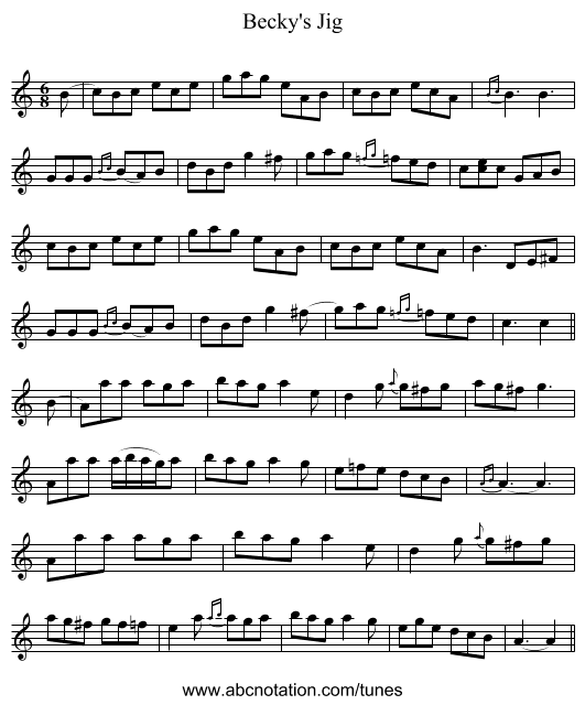 Becky's Jig - staff notation