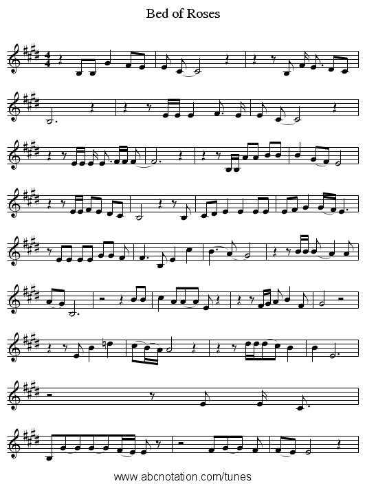 Bed of Roses - staff notation