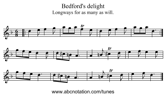 Bedford's delight - staff notation