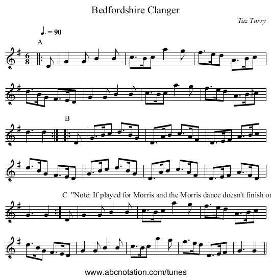 Bedfordshire Clanger - staff notation