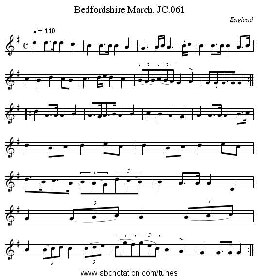 Bedfordshire March. JC.061 - staff notation