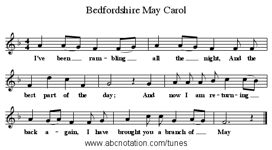 Bedfordshire May Carol - staff notation