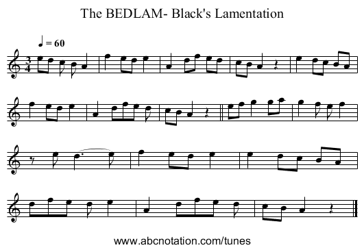 BEDLAM- Black's Lamentation, The - staff notation