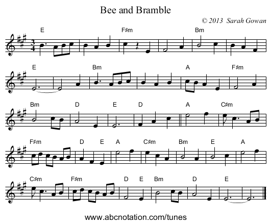 Bee and Bramble - staff notation