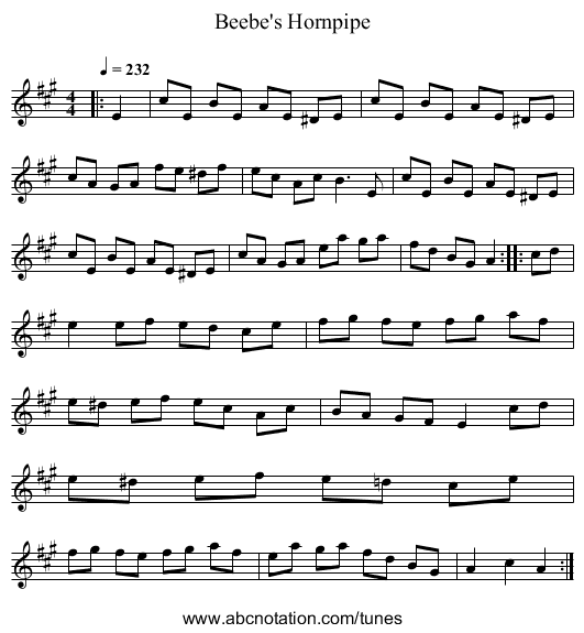 Beebe's Hornpipe - staff notation