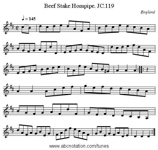 Beef Stake Hornpipe. JC.119 - staff notation