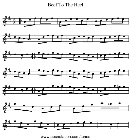 Beef To The Heel - staff notation
