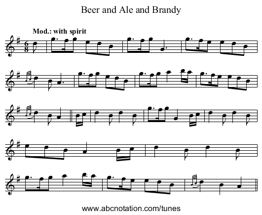 Beer and Ale and Brandy - staff notation