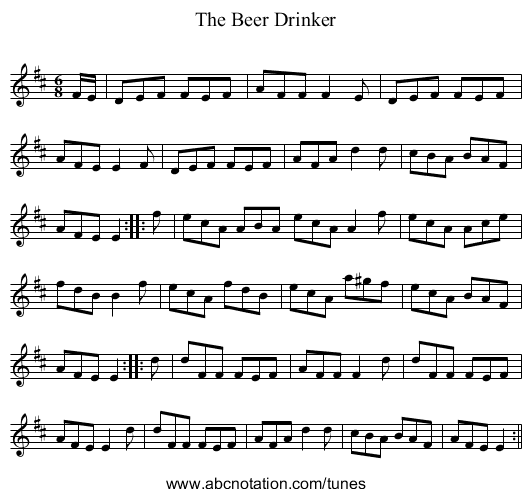 Beer Drinker, The - staff notation