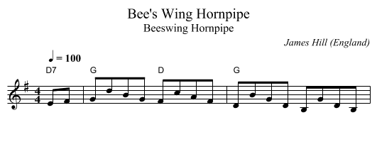 Bee's Wing Hornpipe - staff notation